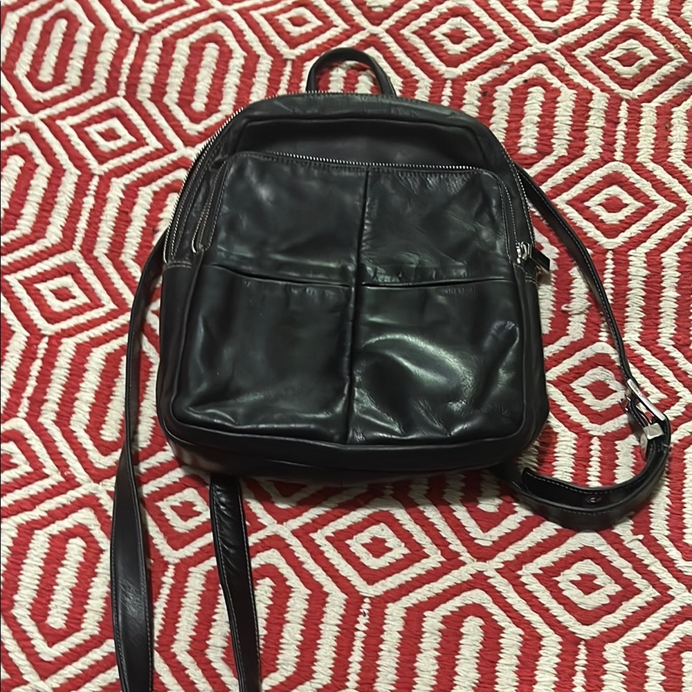 Perlina Black Leather Mini Backpack with Adjustable Straps